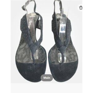 J. Renee NWOB Lora Black Leather Slingback Sandals with Rhinestones 10W Kitten